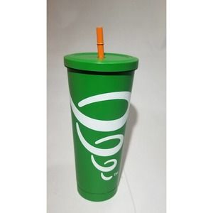 Jamba Juice Limited Edition 28 oz Stainless Steel Green Tumbler Orange Straw